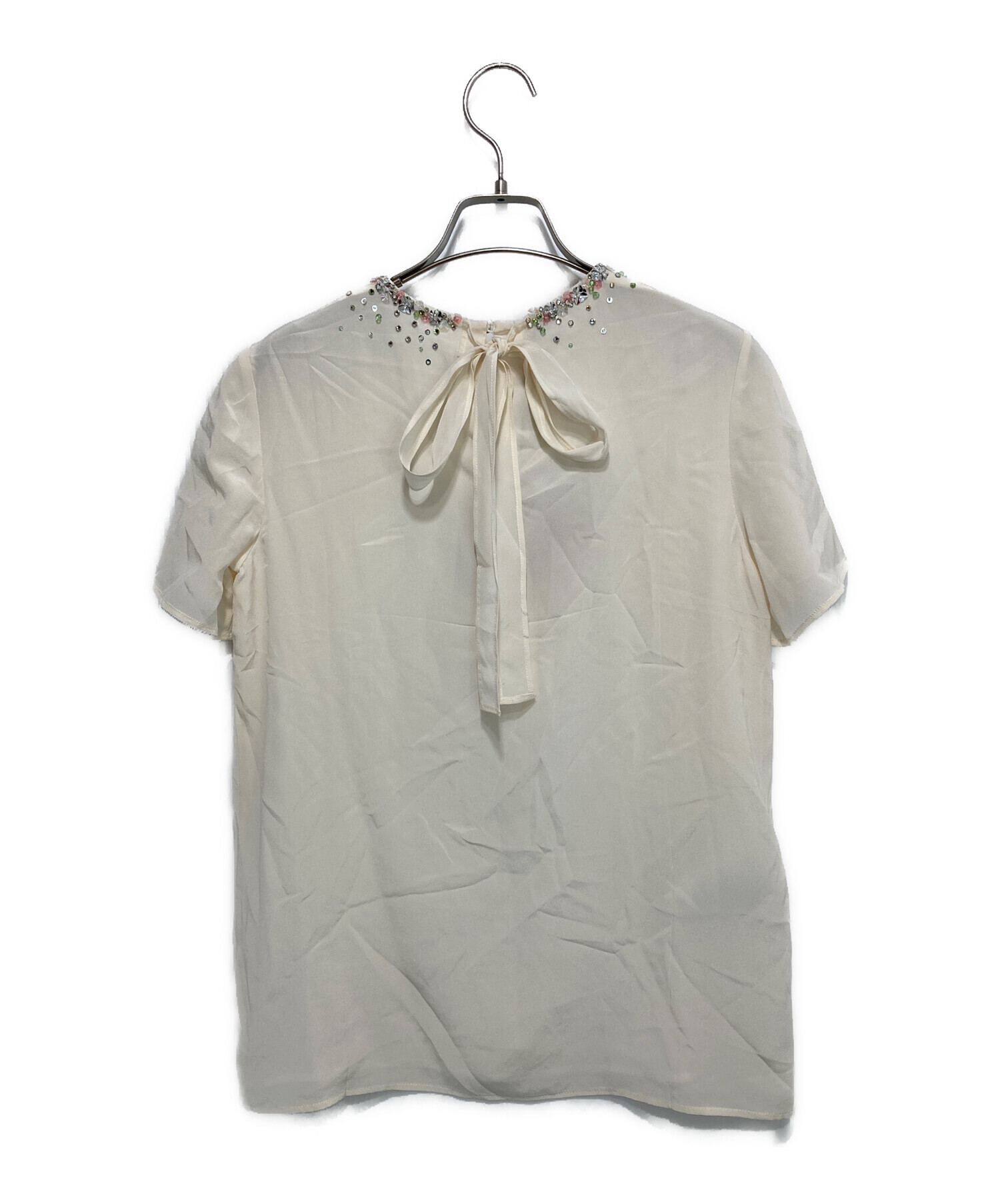 中古・古着通販】MIUMIU (ミウミウ) ビジュー装飾シルクブラウス 