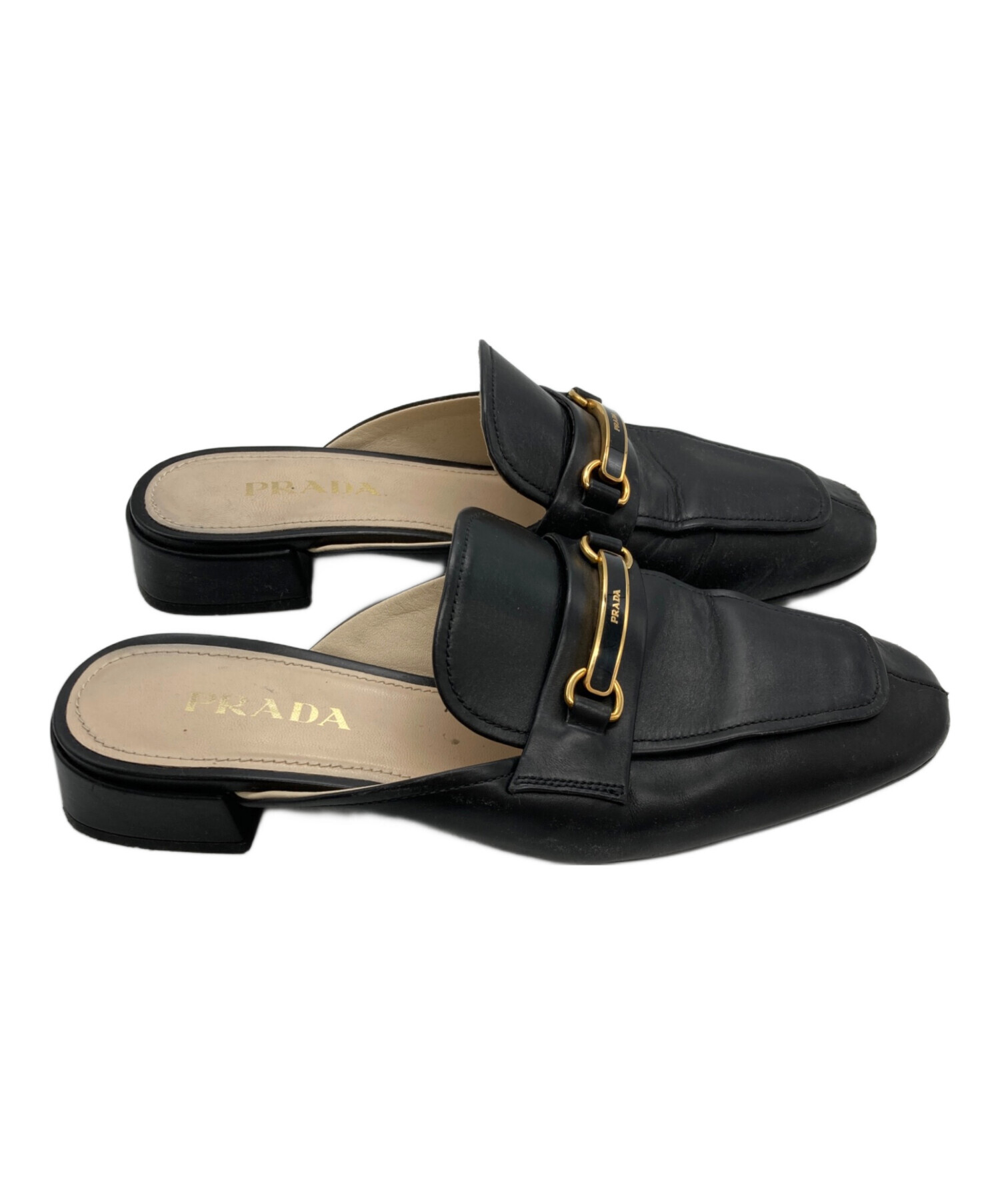 PRADA ミュール ブラック 36 1/2 中古・古着通販】PRADA (プラダ) ロゴビットミュール ブラック