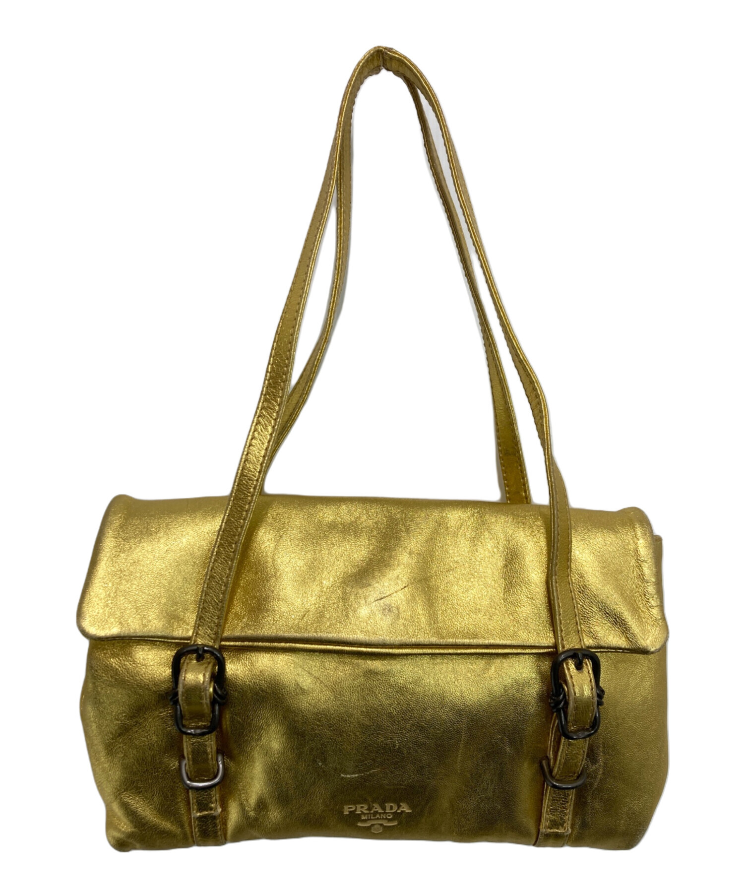 中古・古着通販】PRADA (プラダ) ゴールドメタリック ミニハンドバッグ