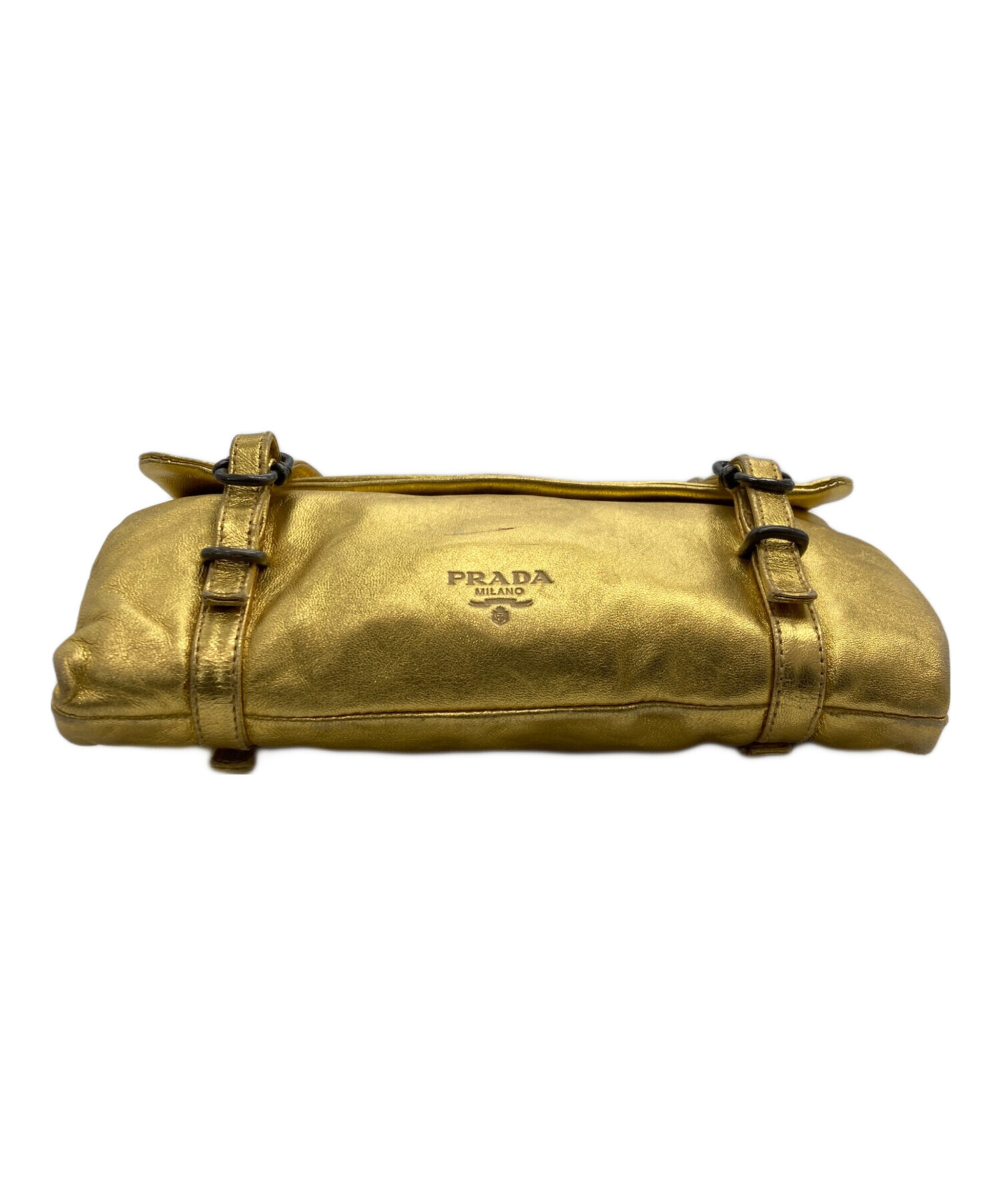 中古・古着通販】PRADA (プラダ) ゴールドメタリック ミニハンドバッグ 
