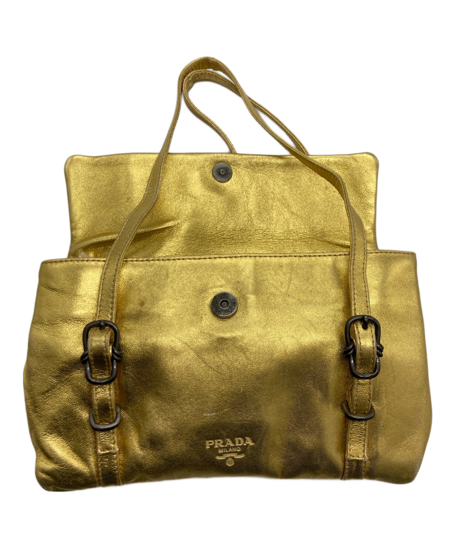 中古・古着通販】PRADA (プラダ) ゴールドメタリック ミニハンドバッグ 