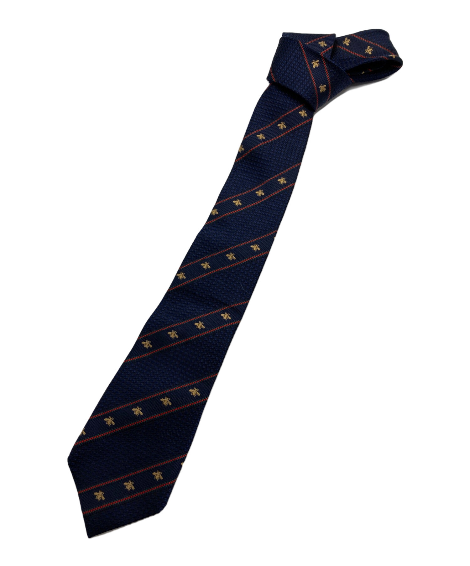 中古・古着通販】GUCCI (グッチ) ビー ストライプタイ ネイビー サイズ