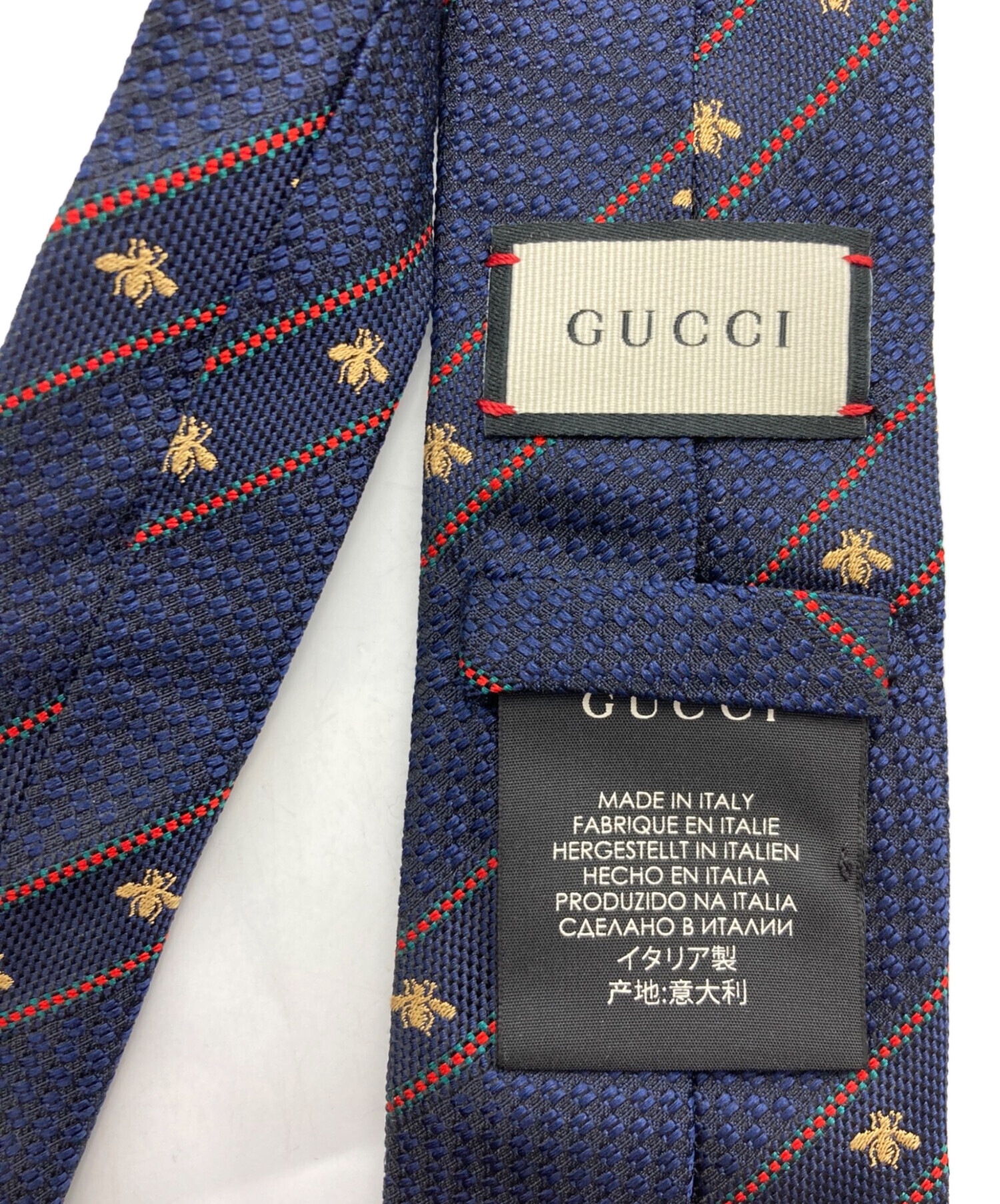 中古・古着通販】GUCCI (グッチ) ビー ストライプタイ ネイビー サイズ