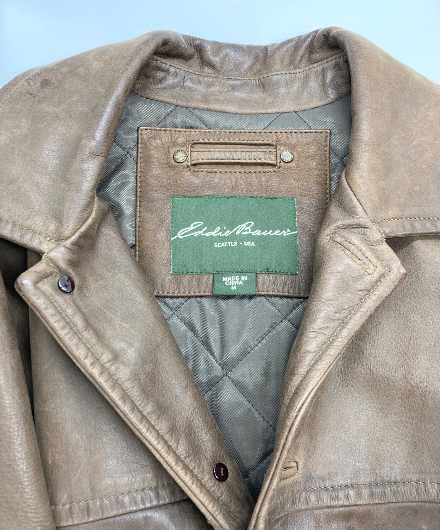 Eddie Bauer ブラウン　レザー カーコート 中古・古着通販】Eddie Bauer (エディーバウアー) レザーカー