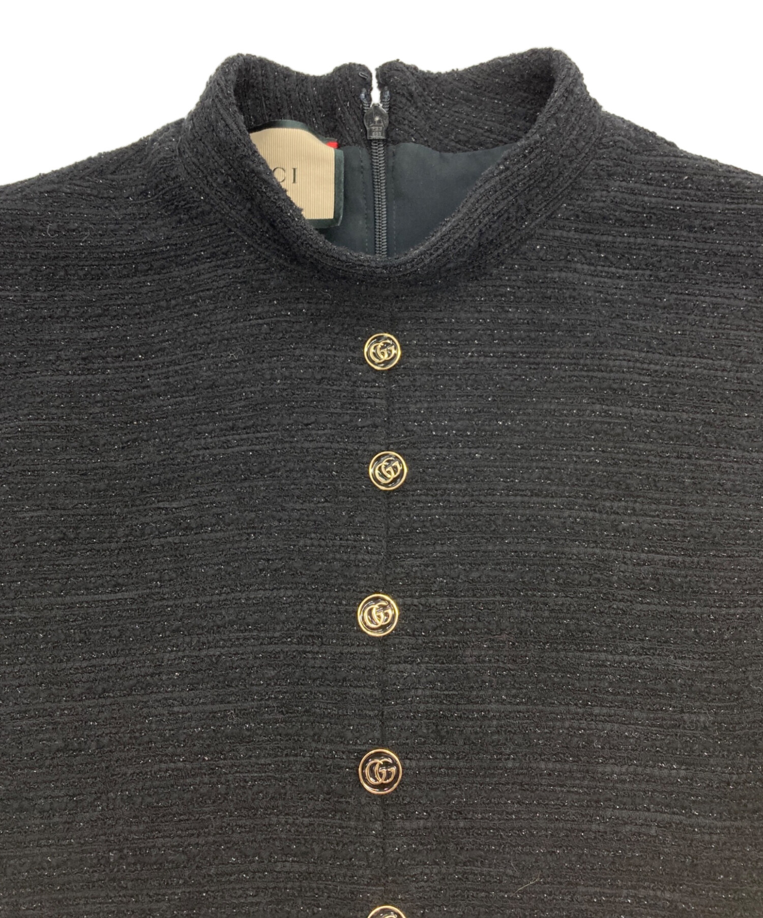 中古・古着通販】GUCCI (グッチ) ラメツイードドレス ブラック サイズ