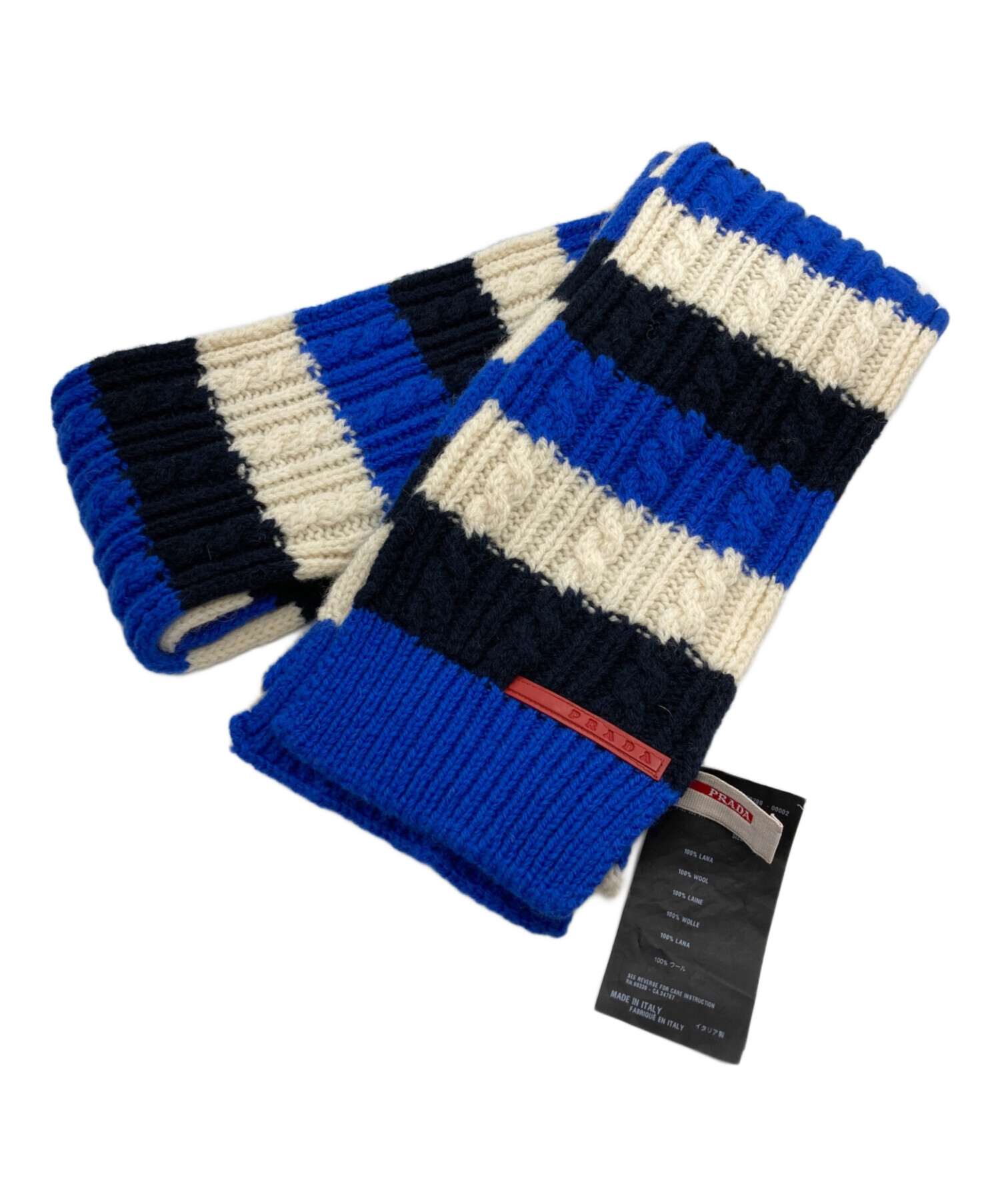 中古・古着通販】PRADA (プラダ) ロングボーダーマフラー ブルー