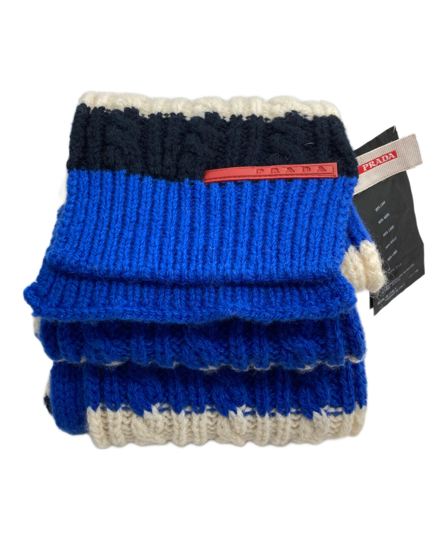 中古・古着通販】PRADA (プラダ) ロングボーダーマフラー ブルー