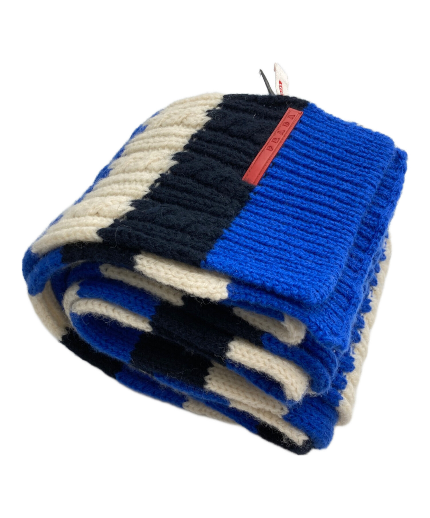 中古・古着通販】PRADA (プラダ) ロングボーダーマフラー ブルー