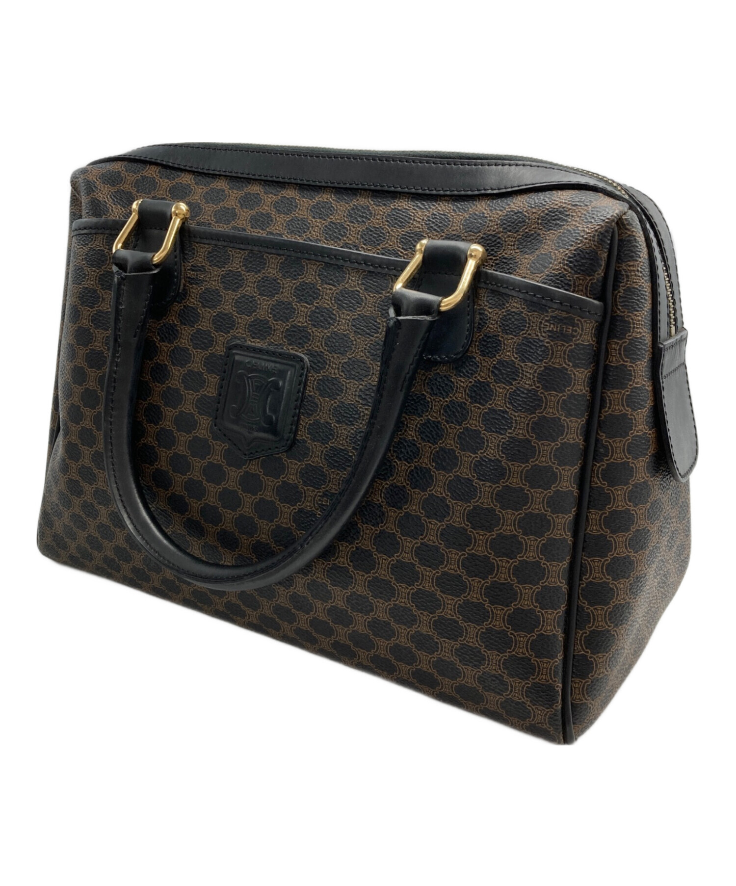 使用感少なめ CELINE ボストンバッグ 黒 マカダム柄 中古・古着通販】CELINE (セリーヌ) マカダム柄ミニボストンバッグ