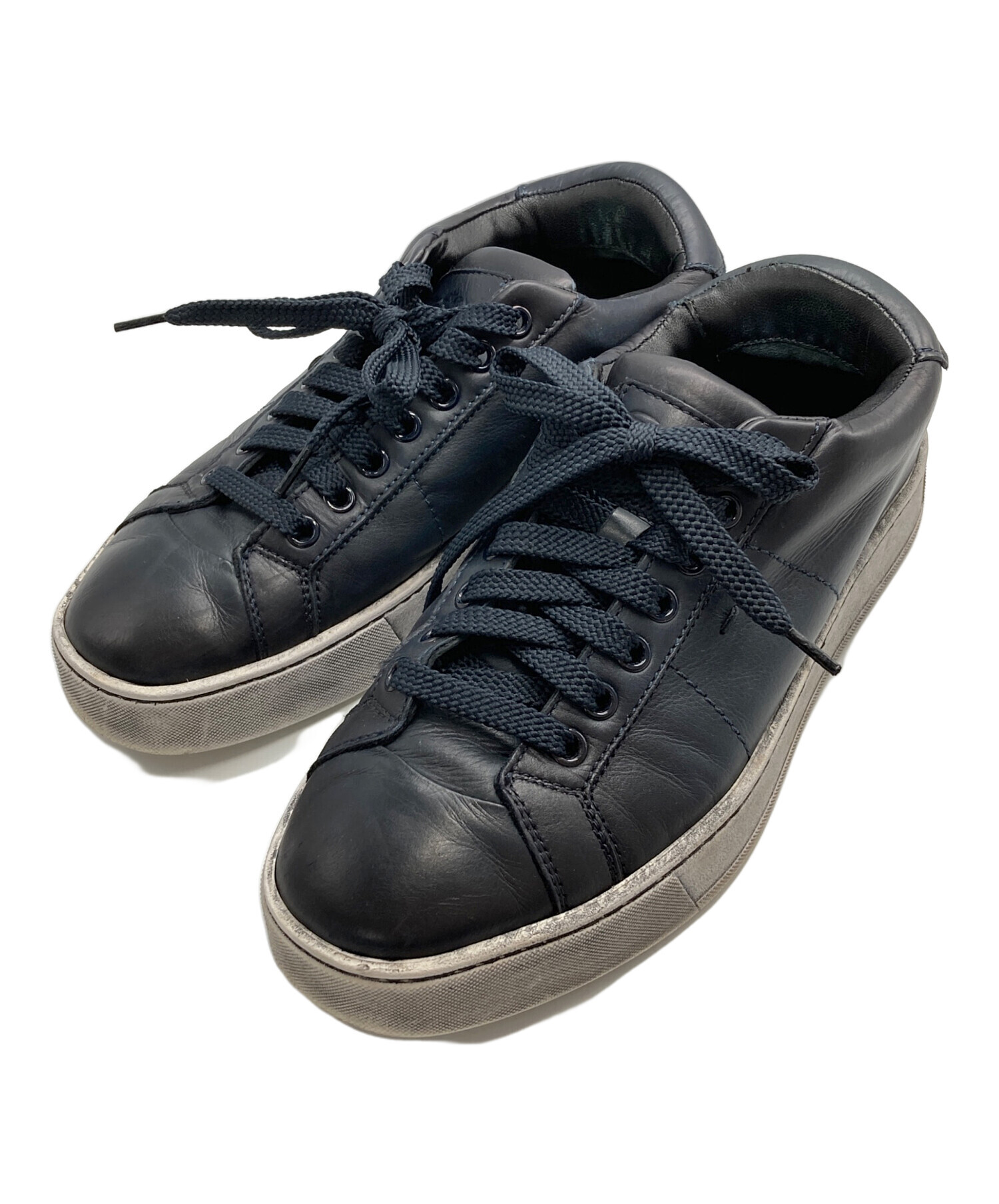 Santoni サントーニ レザー ローカットスニーカー ブラック 24.5㎝ 中古・古着通販】Santoni (サントーニ) エイジング加工ローカット