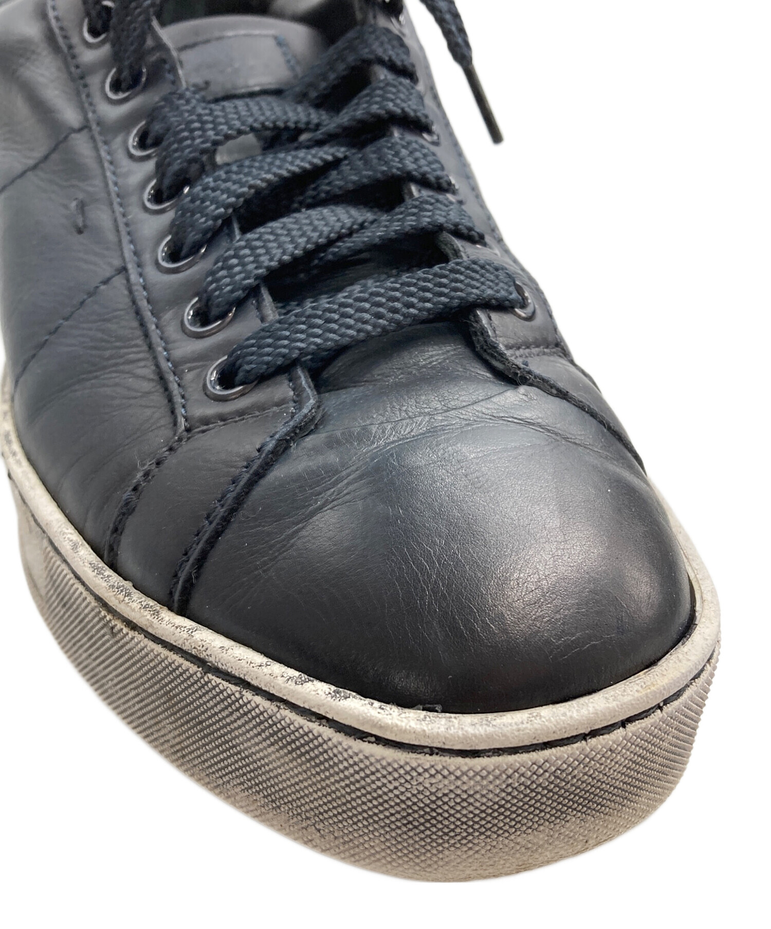Santoni サントーニ レザー ローカットスニーカー ブラック 24.5㎝ 中古・古着通販】Santoni (サントーニ) エイジング加工ローカット