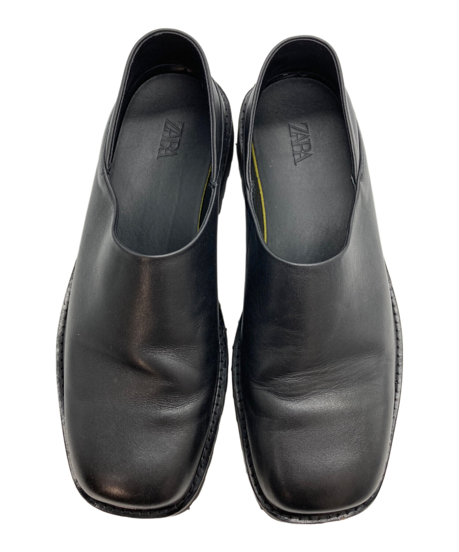 vintage ナイロン×レザー 切り替え スクエアトゥ スリッポンシューズ 中古・古着通販】ZARA (ザラ) スクエアトゥスリッポン ブラック サイズ