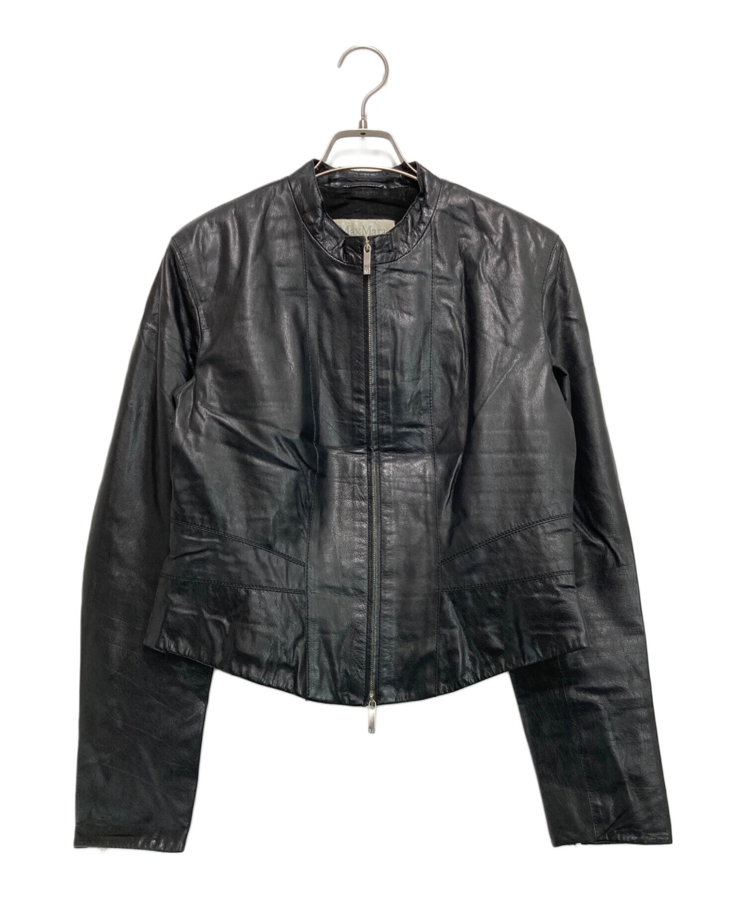 【大人気】MaxMara マックスマーラ　レザージャケット　黒　40 白タグ 中古・古着通販】MaxMara (マックスマーラ) レザージャケット ブラック