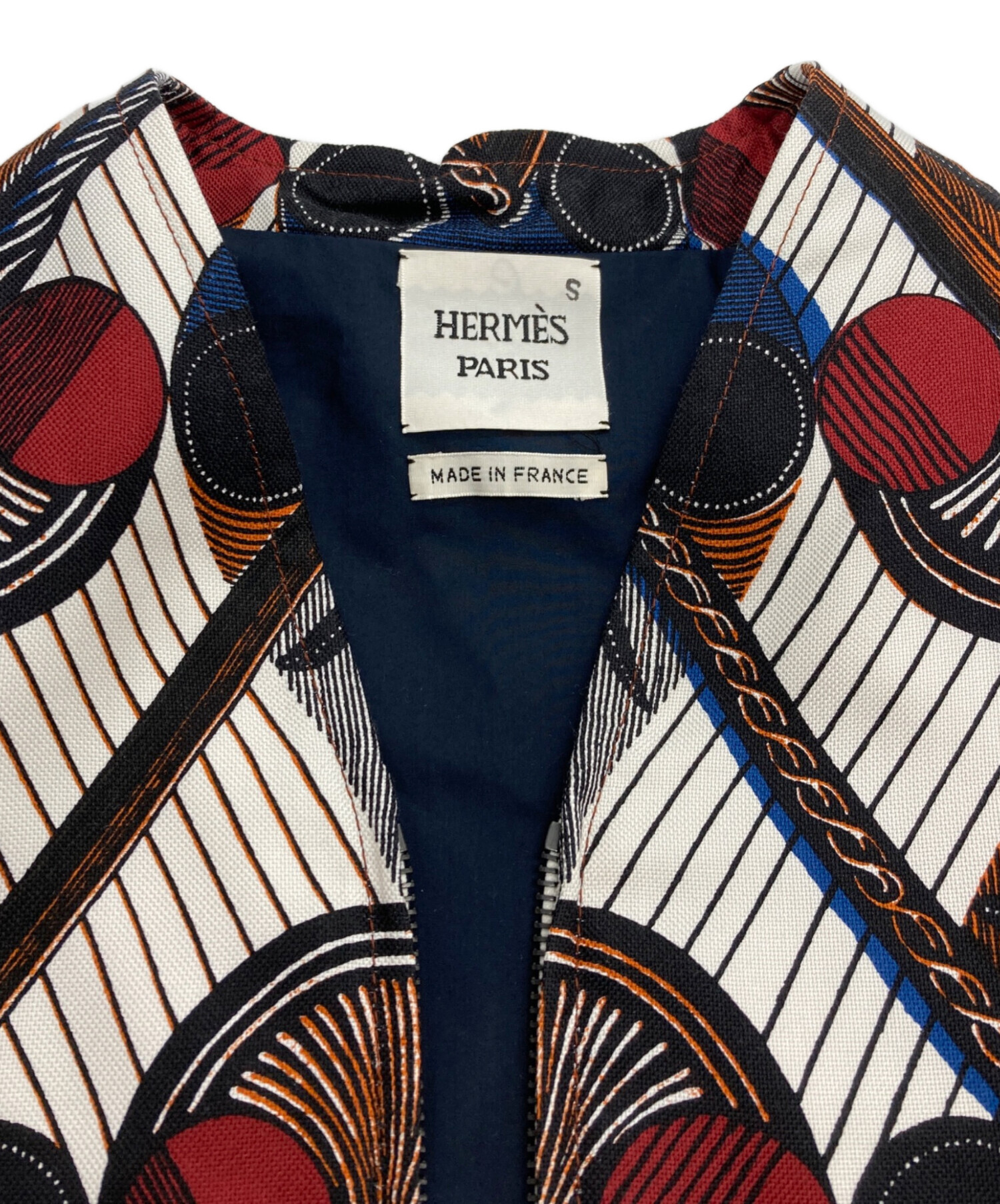 中古・古着通販】HERMES (エルメス) 総柄シルクノーカラージャケット