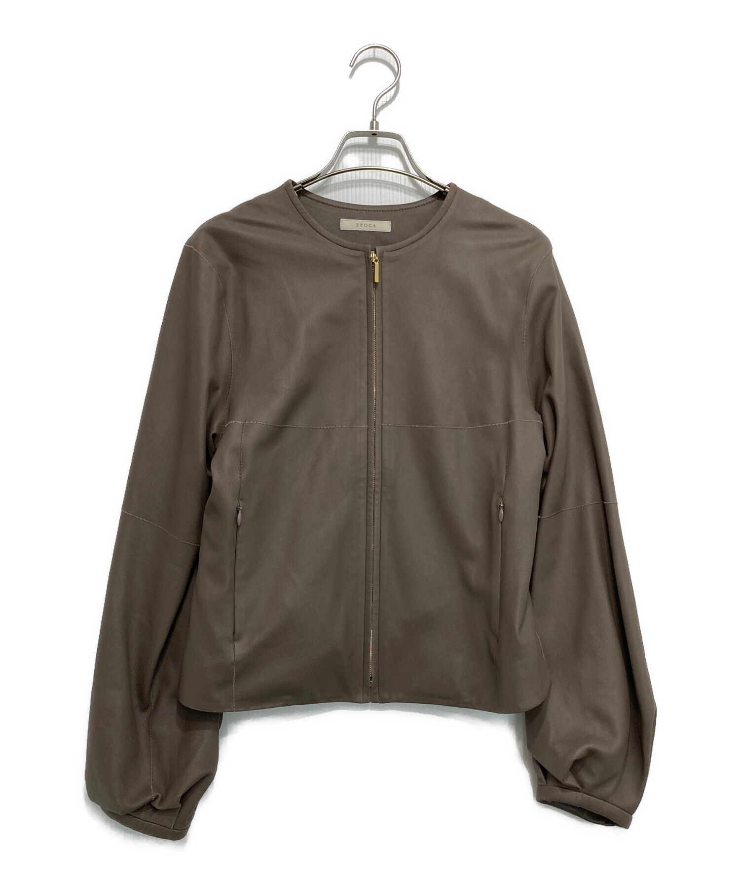 中古・古着通販】EPOCA (エポカ) ノーカラーレザージャケット ベージュ