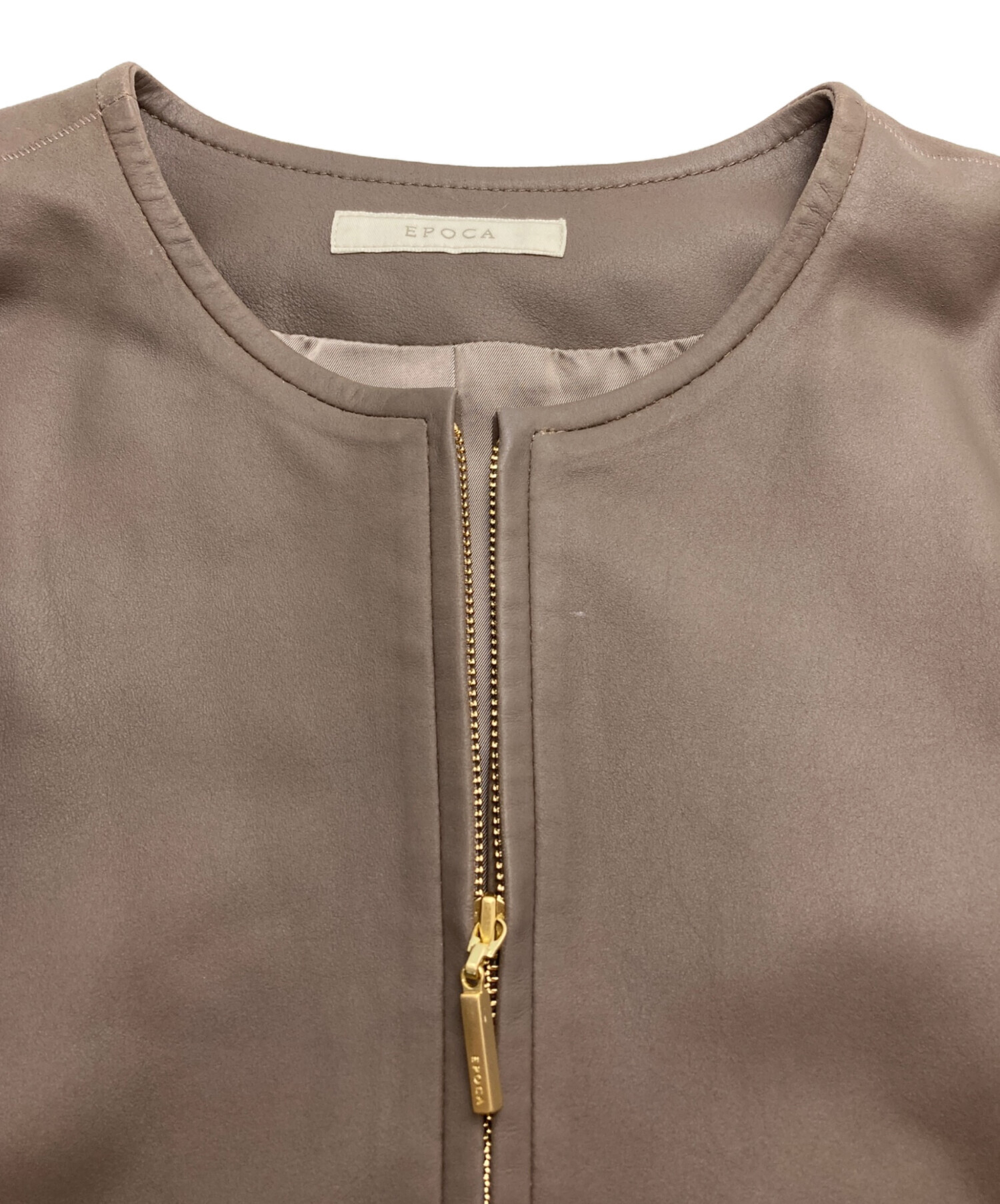 中古・古着通販】EPOCA (エポカ) ノーカラーレザージャケット ベージュ