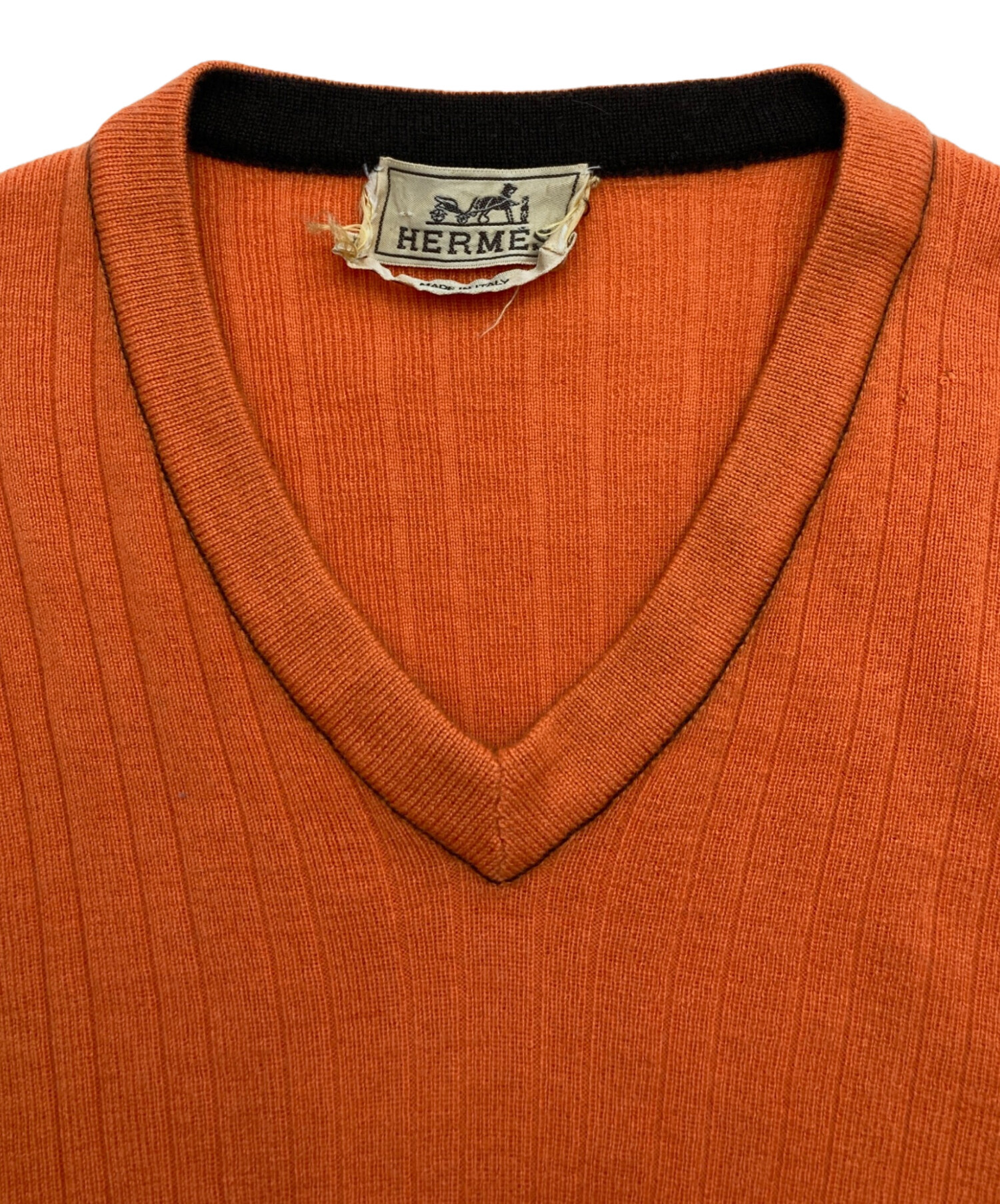 中古・古着通販】HERMES (エルメス) カシミヤVネックニット オレンジ