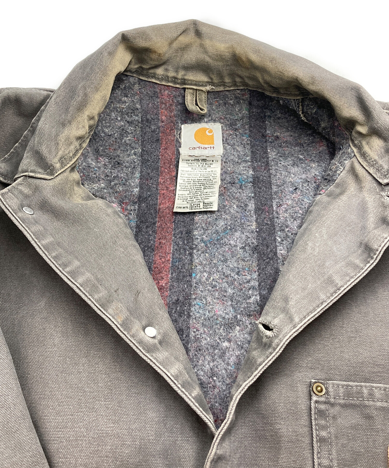 Carhartt カバーオール M ダークグレー 中古・古着通販】CarHartt (カーハート) カバーオール グレー×ブラウン