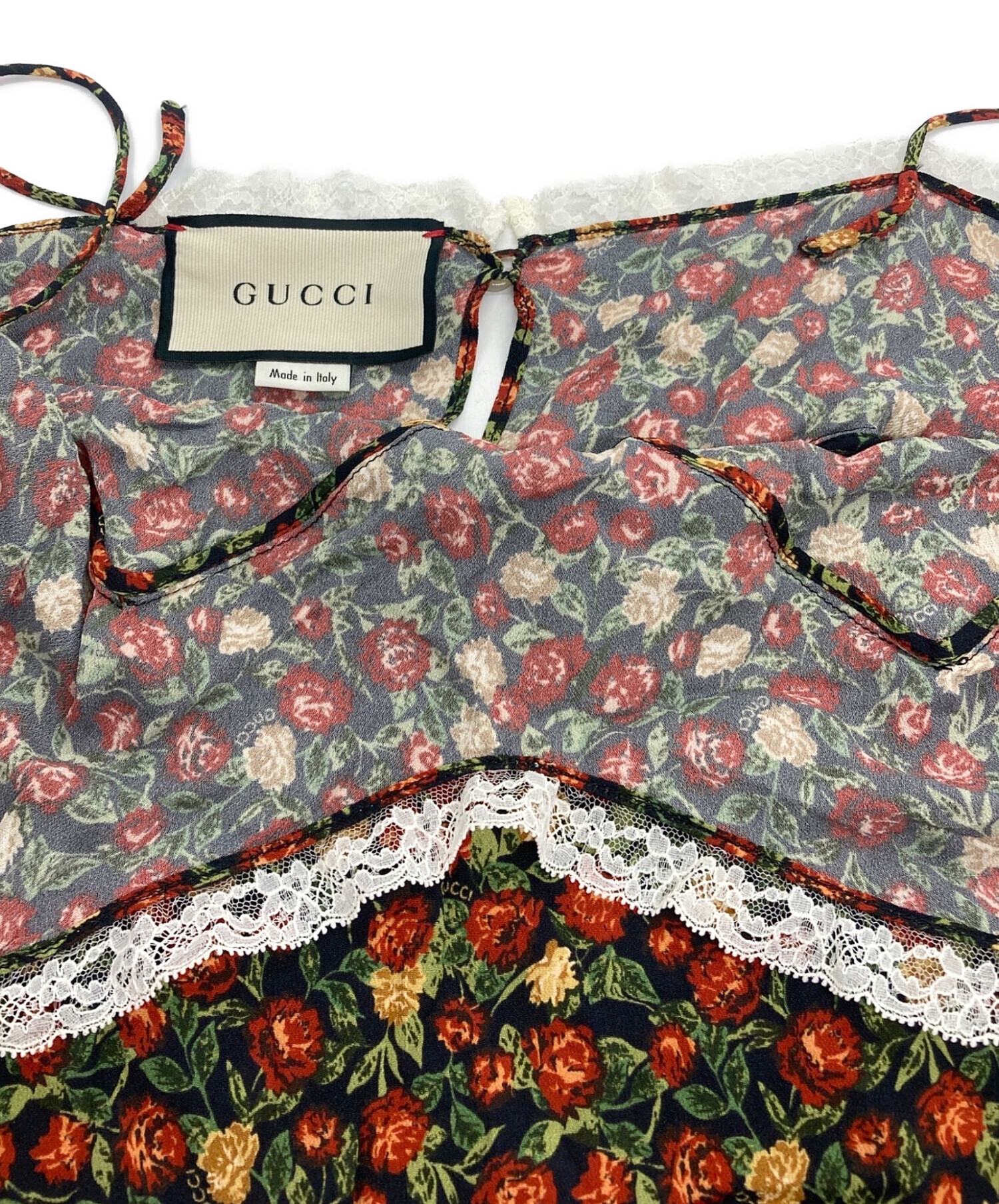 新品！タグ付！グッチ キャミソールワンピース 昆虫花柄 シルク100％サイズ10 中古・古着通販】GUCCI (グッチ) 花柄キャミソールブラウス レッド