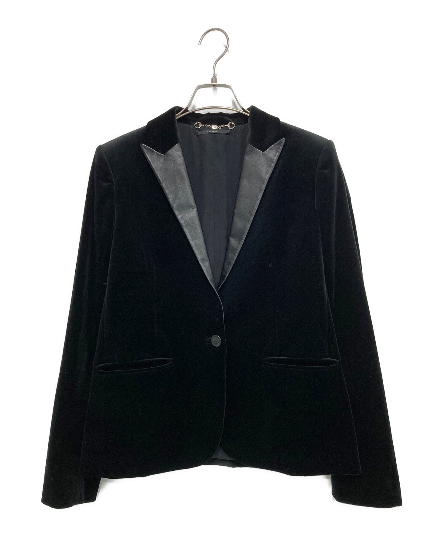 GUCCI ブラック ベルベット テーラードジャケット 36 中古・古着通販】GUCCI (グッチ) レザーラペルベルベットジャケット