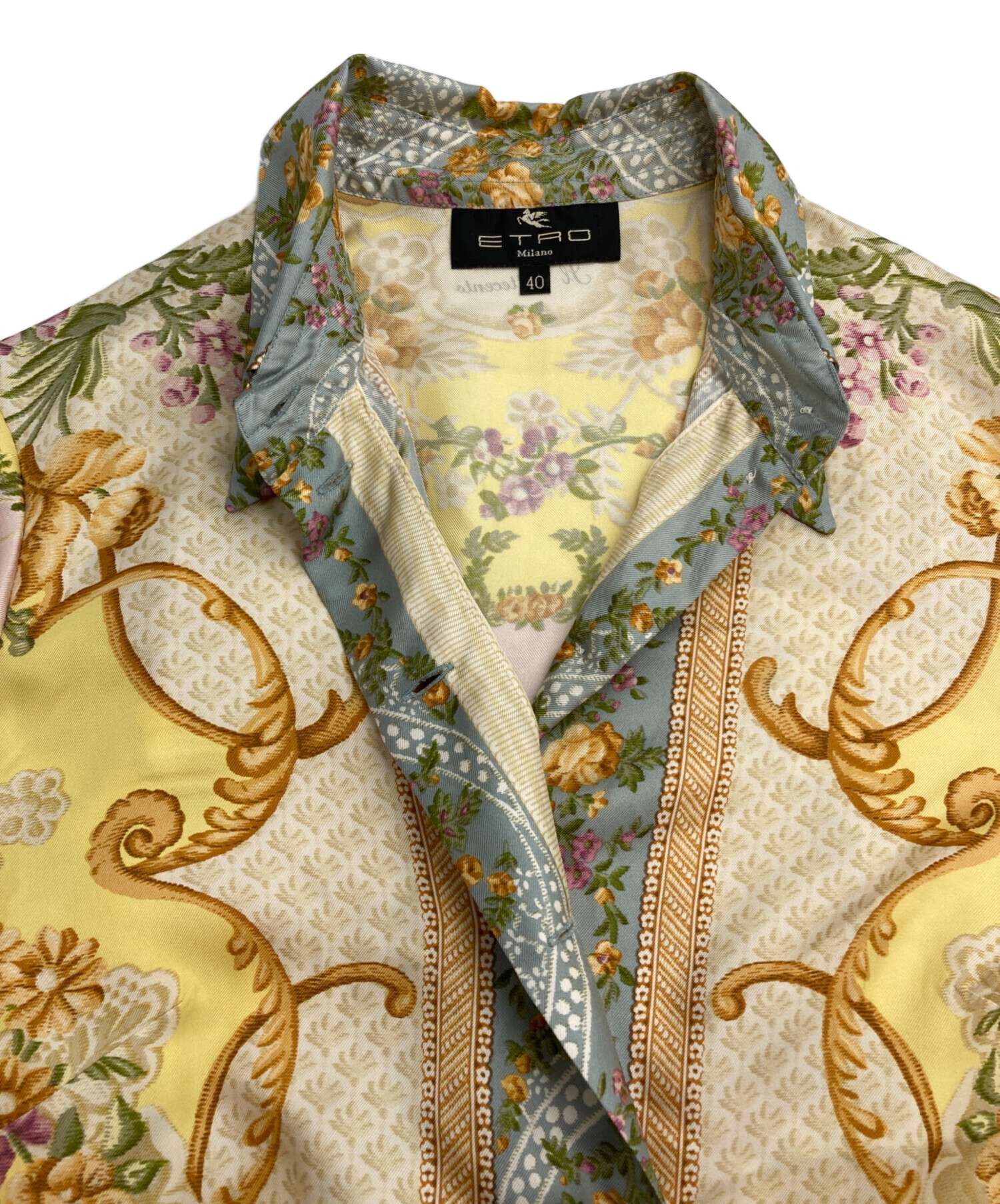 中古・古着通販】ETRO (エトロ) シルク総柄シャツ イエロー