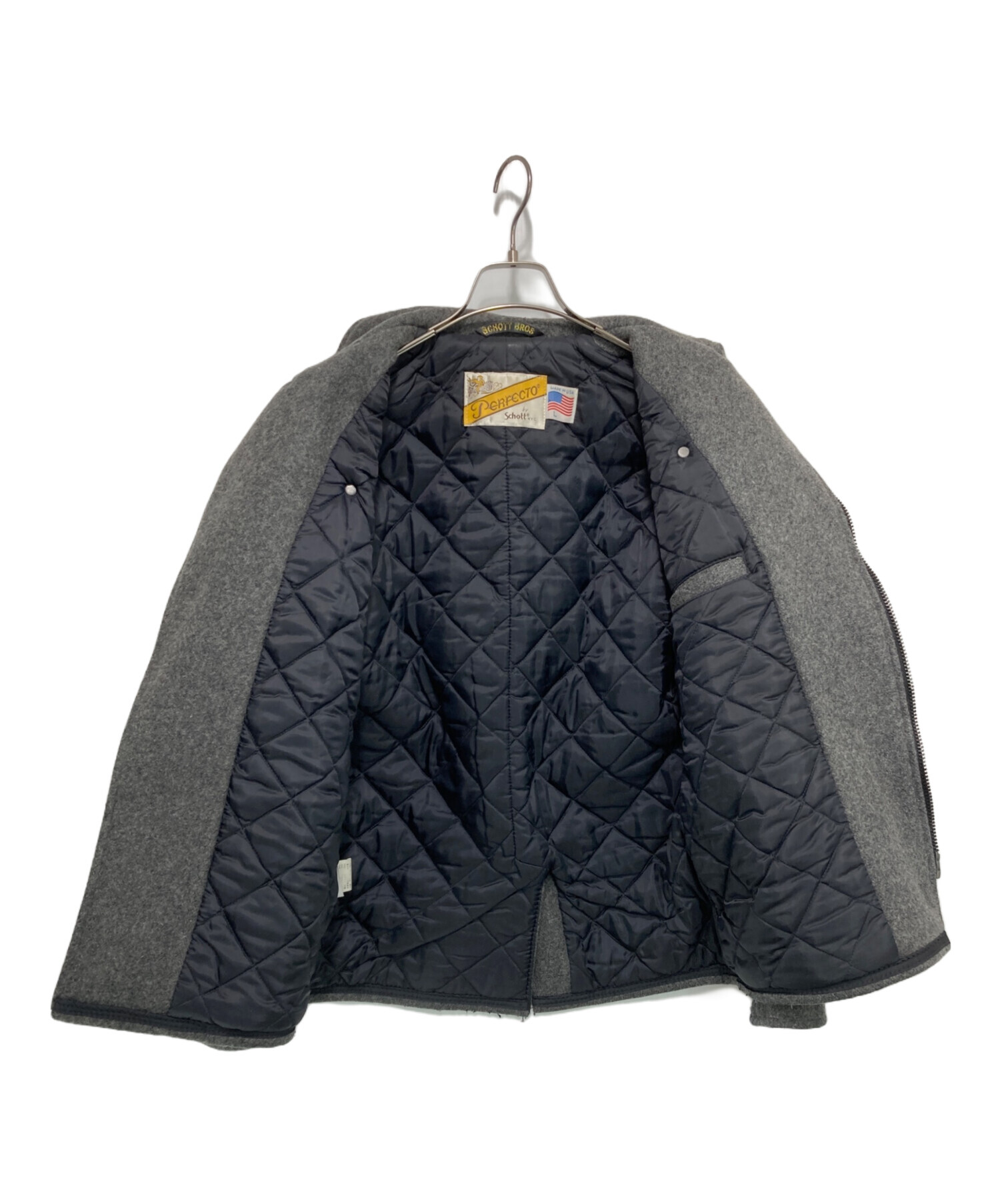 Schott ショット ウール ジャケット シングルライダース グレー LL 中古・古着通販】Schott (ショット) メルトンライダースジャケット