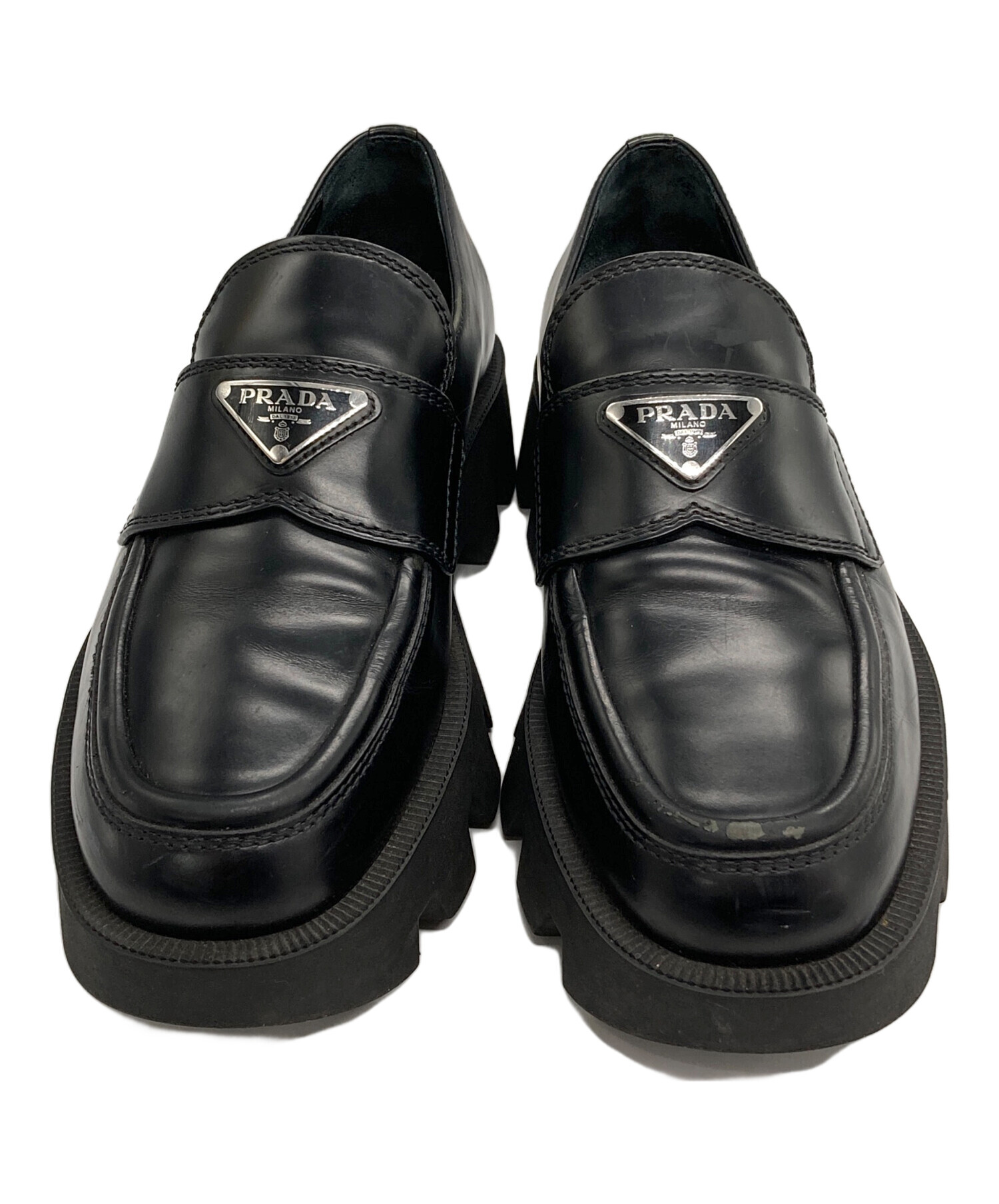 中古・古着通販】PRADA (プラダ) ロゴプレート ローファー ブラック