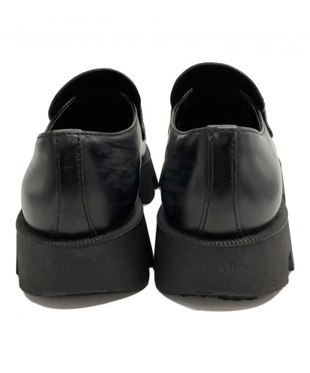 中古・古着通販】PRADA (プラダ) ロゴプレート ローファー ブラック