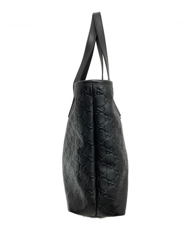 中古・古着通販】GUCCI (グッチ) GGシマ レザー トートバッグ ブラック