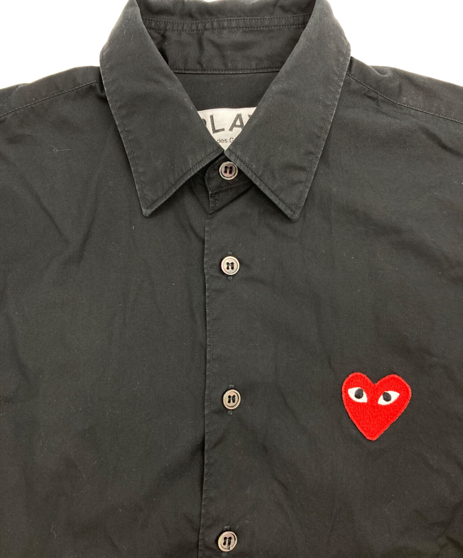 美品✨プレイ コムデギャルソン ハートワッペン ドレスシャツ L ストライプ 中古・古着通販】PLAY COMME des GARCONS (プレイコムデギャルソン