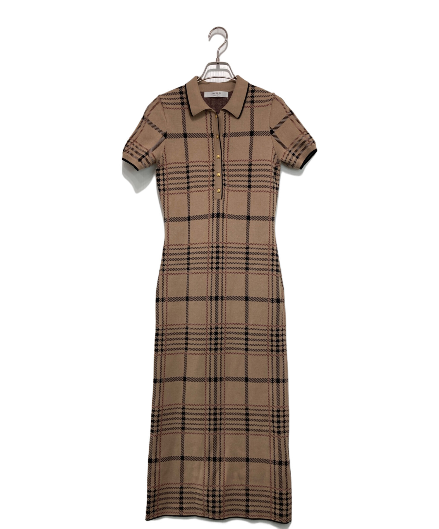 ワンピース Herlipto gold-Buttoned Plaid Knit dress 中古・古着通販】HER LIP TO (ハーリップトゥ) Gold-Buttoned Plaid