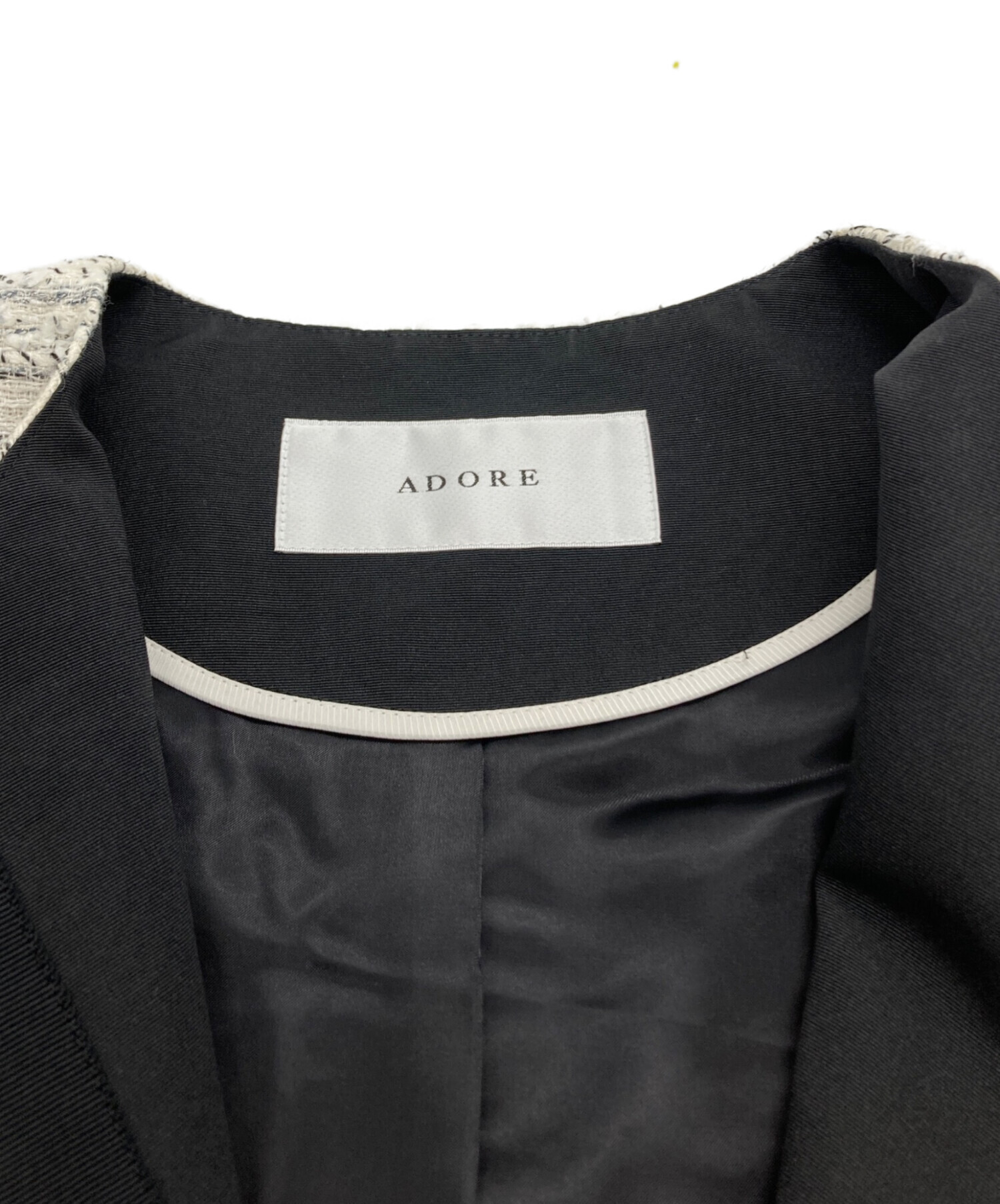 中古・古着通販】ADORE (アドーア) ノーカラーツイードジャケット