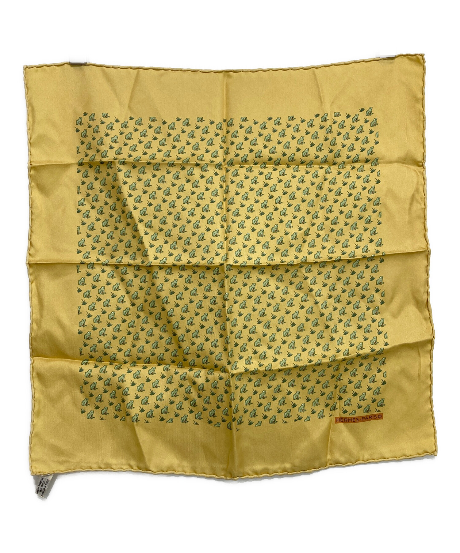 HERMES　エルメス　シルク100%　スカーフ　ストール　イエロー　Hロゴ 中古・古着通販】HERMES (エルメス) カエル柄シルクスカーフ イエロー