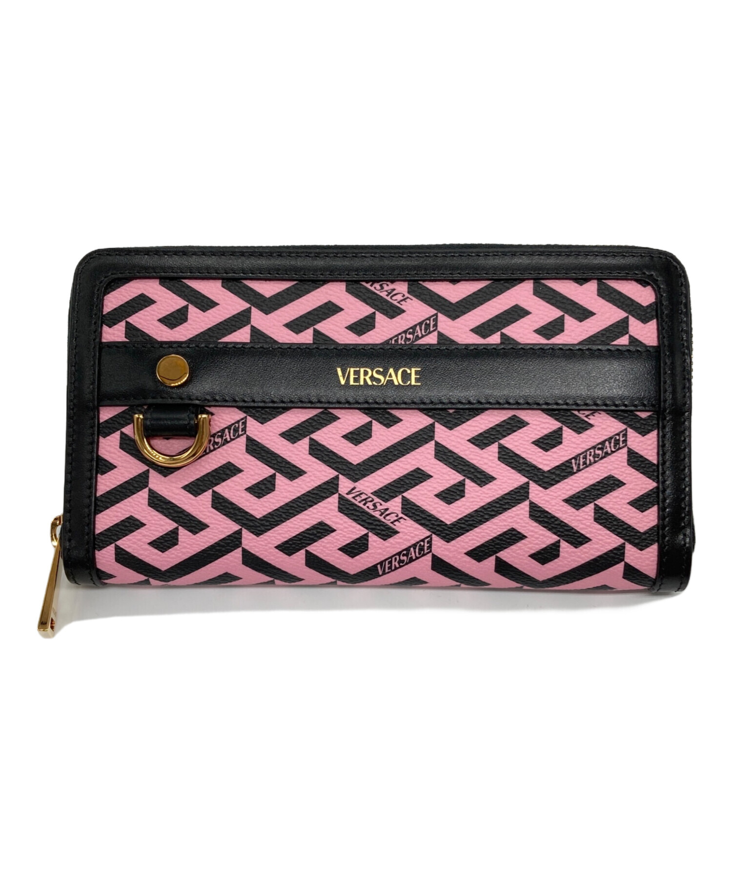 VERSACE 未使用品 イタリア製 グレカ柄型押し レザー 長財布 ブラック 中古・古着通販】VERSACE (ヴェルサーチェ) ラ・グレカ シグネチャー