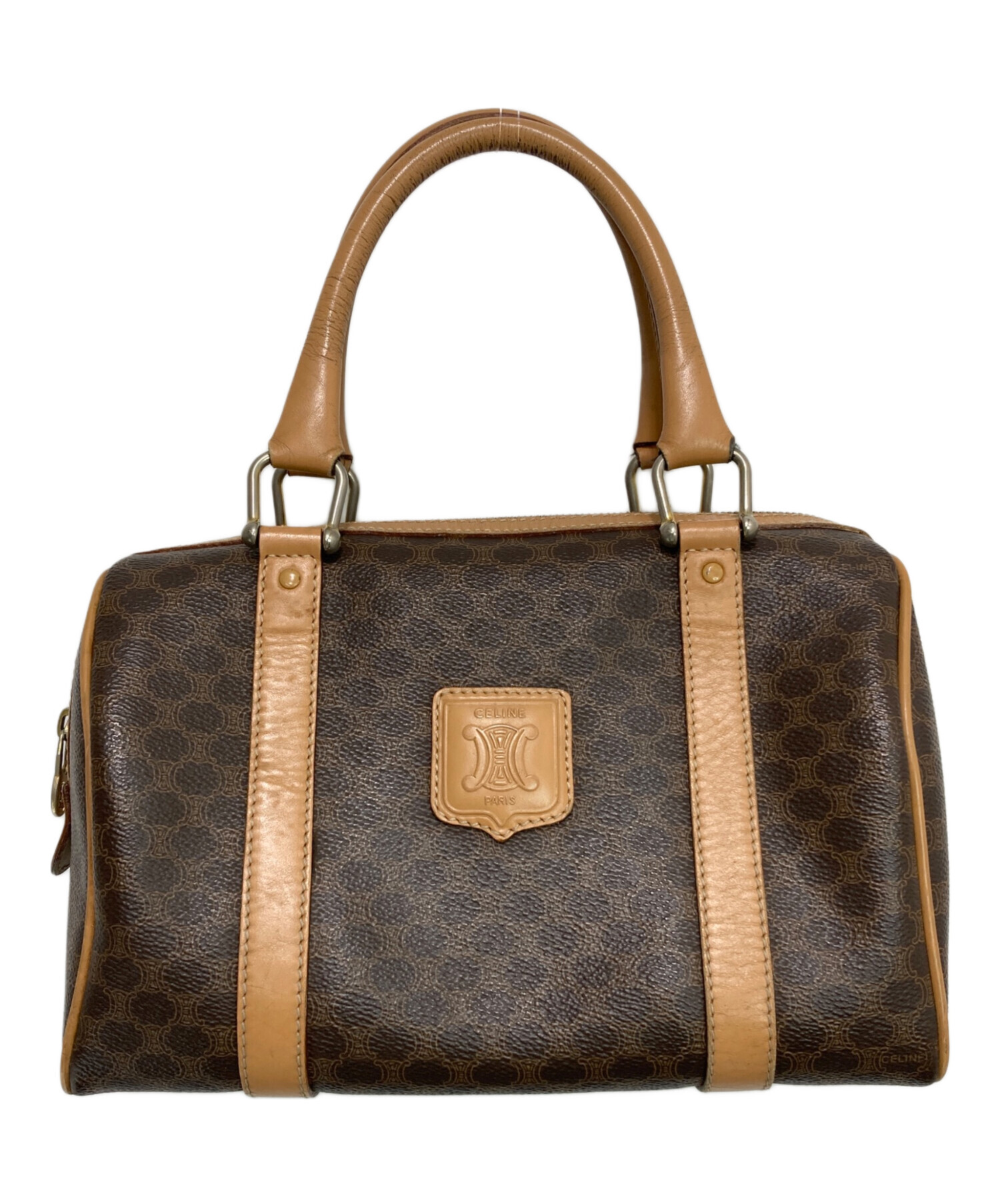 CELINE マカダム柄 ハンドバッグ ブラウン 中古・古着通販】CELINE (セリーヌ) マカダム柄 ボストン ハンドバッグ