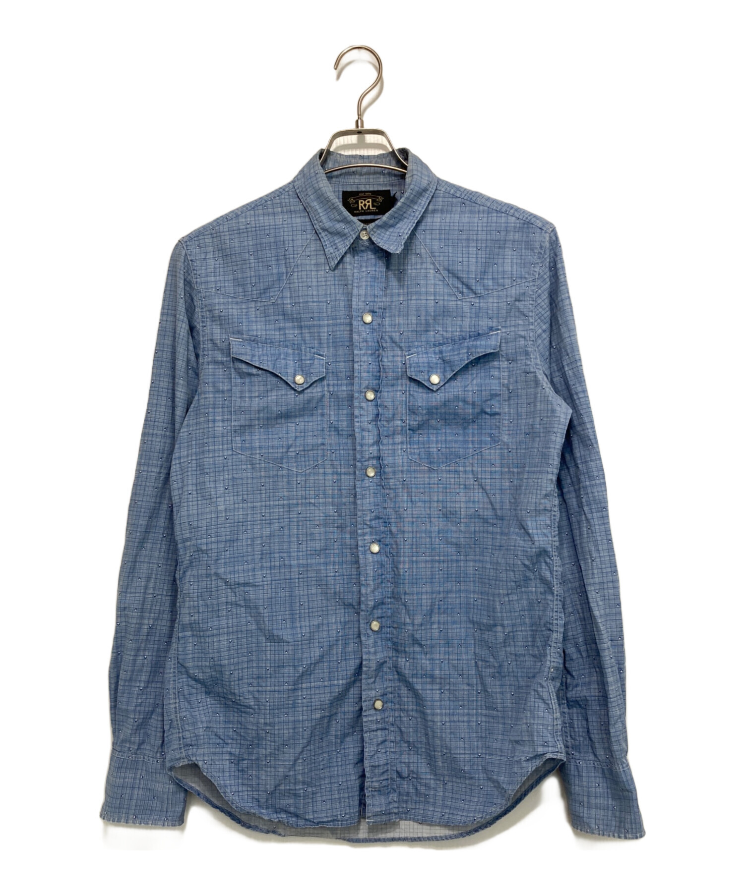RRL ダブルアールエル シャドーチェック ウエスタンシャツ 長袖 ブルー RRL ウエスタンシャツ チェックシャツ ブルー RRL ダブルアールエル