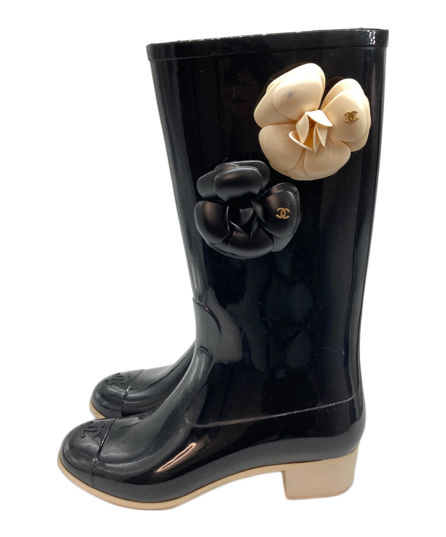 CHANEL シャネル　カメリア　レインブーツ 中古・古着通販】CHANEL (シャネル) カメリア レインブーツ ブラック