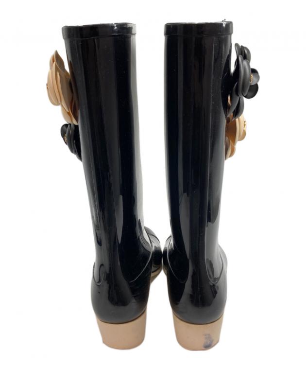 中古・古着通販】CHANEL (シャネル) カメリア レインブーツ ブラック