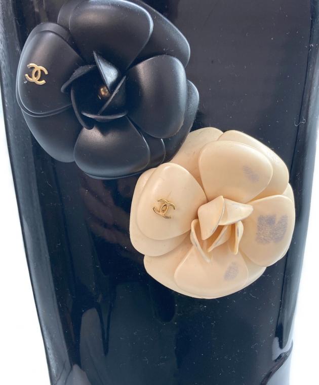 中古・古着通販】CHANEL (シャネル) カメリア レインブーツ ブラック