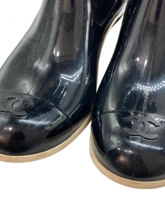 中古・古着通販】CHANEL (シャネル) カメリア レインブーツ ブラック