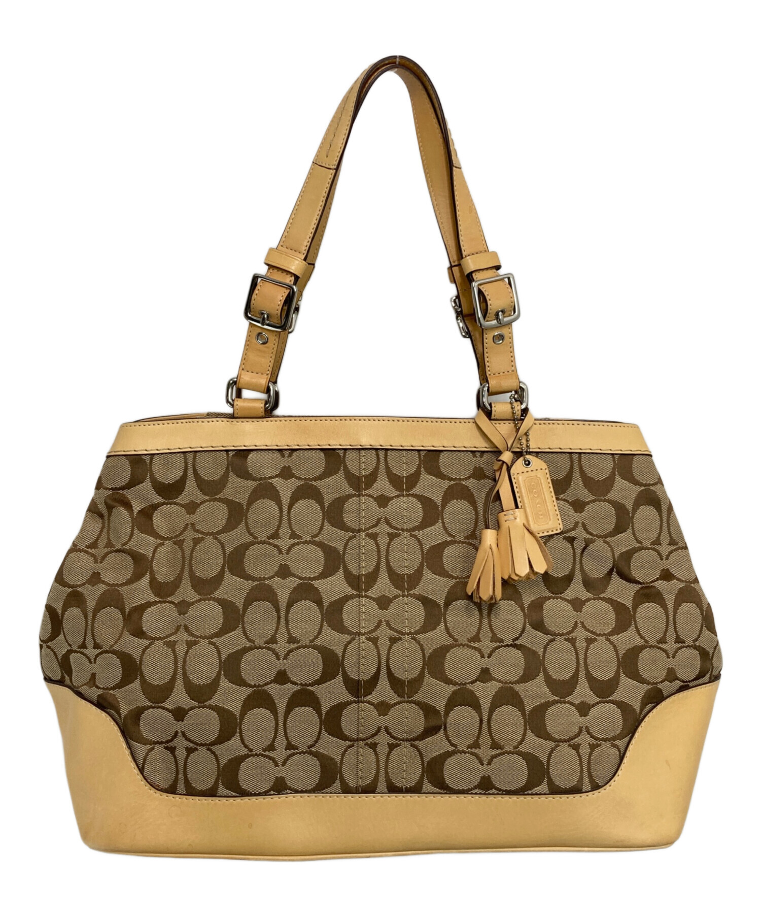 未使用級☆COACHコーチ トートバッグ レザー ベージュ シグネチャー 高級 中古・古着通販】COACH (コーチ) シグネチャー トートバッグ ベージュ