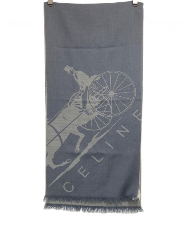 希少 CELINE ネイビー マフラー ストール フリンジ付き Cマカダム柄 中古・古着通販】CELINE (セリーヌ) 馬車柄ウールストール ブルー