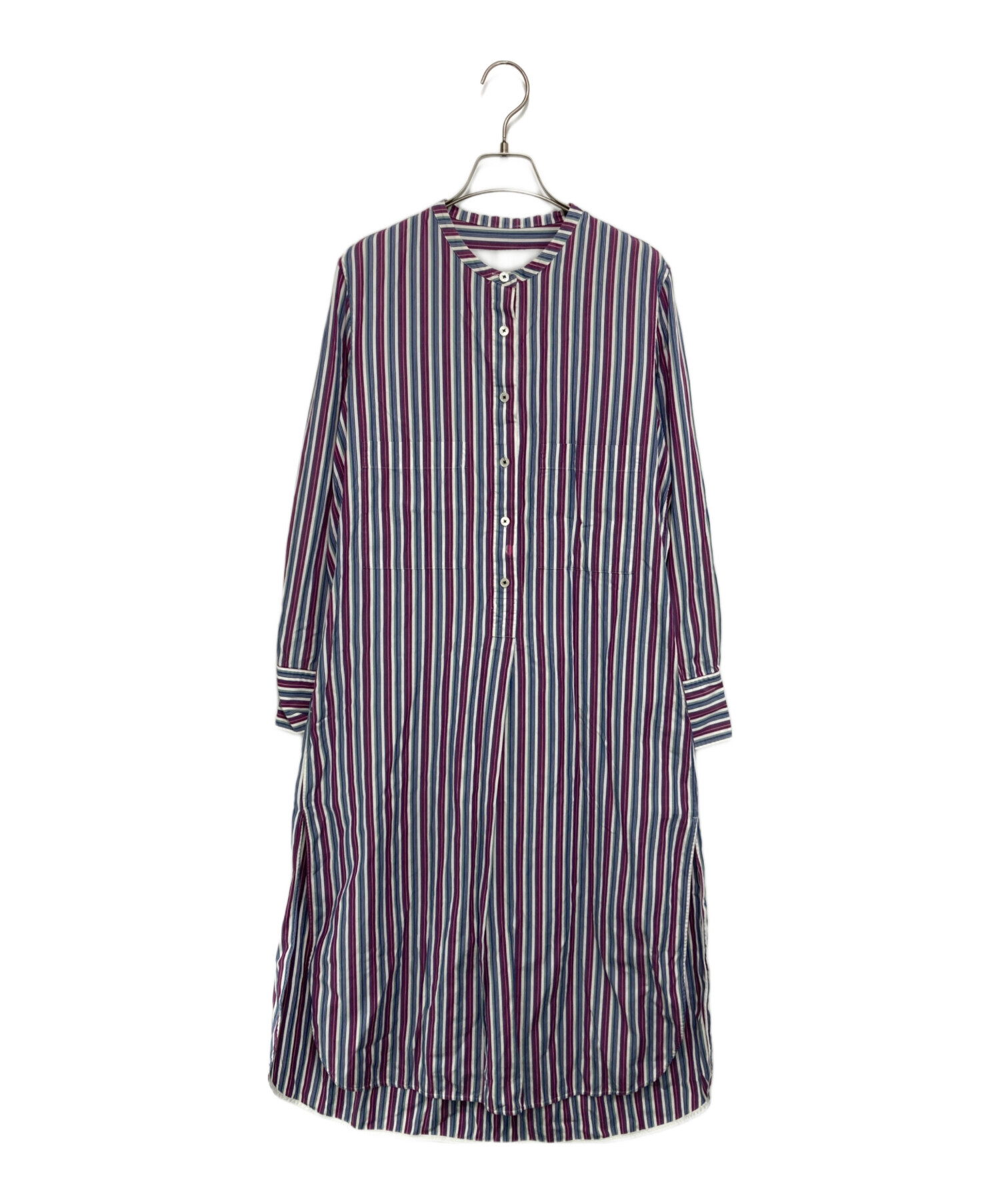 中古・古着通販】TICCA (ティッカ) ストライプノーカラーシャツ 