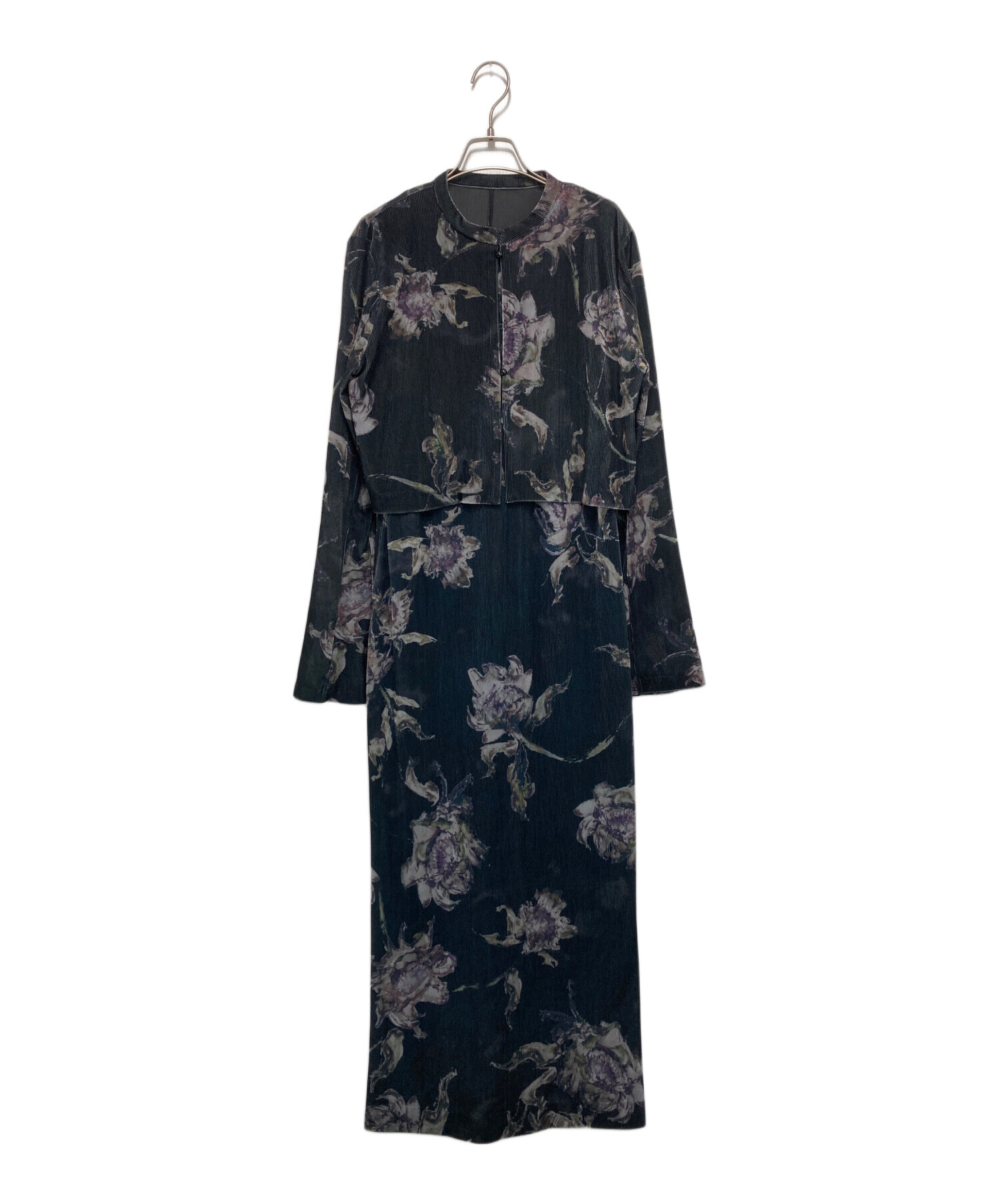 【USED】AMERI DRY FLOWER VELOUR DRESS 中古・古着通販】Ameri (アメリ) DRY FLOWER VELOUR DRESS ブラック