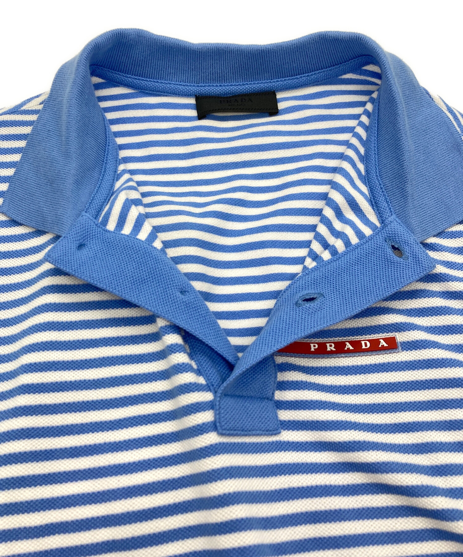 中古・古着通販】PRADA (プラダ) ボーダーポロシャツ スカイブルー
