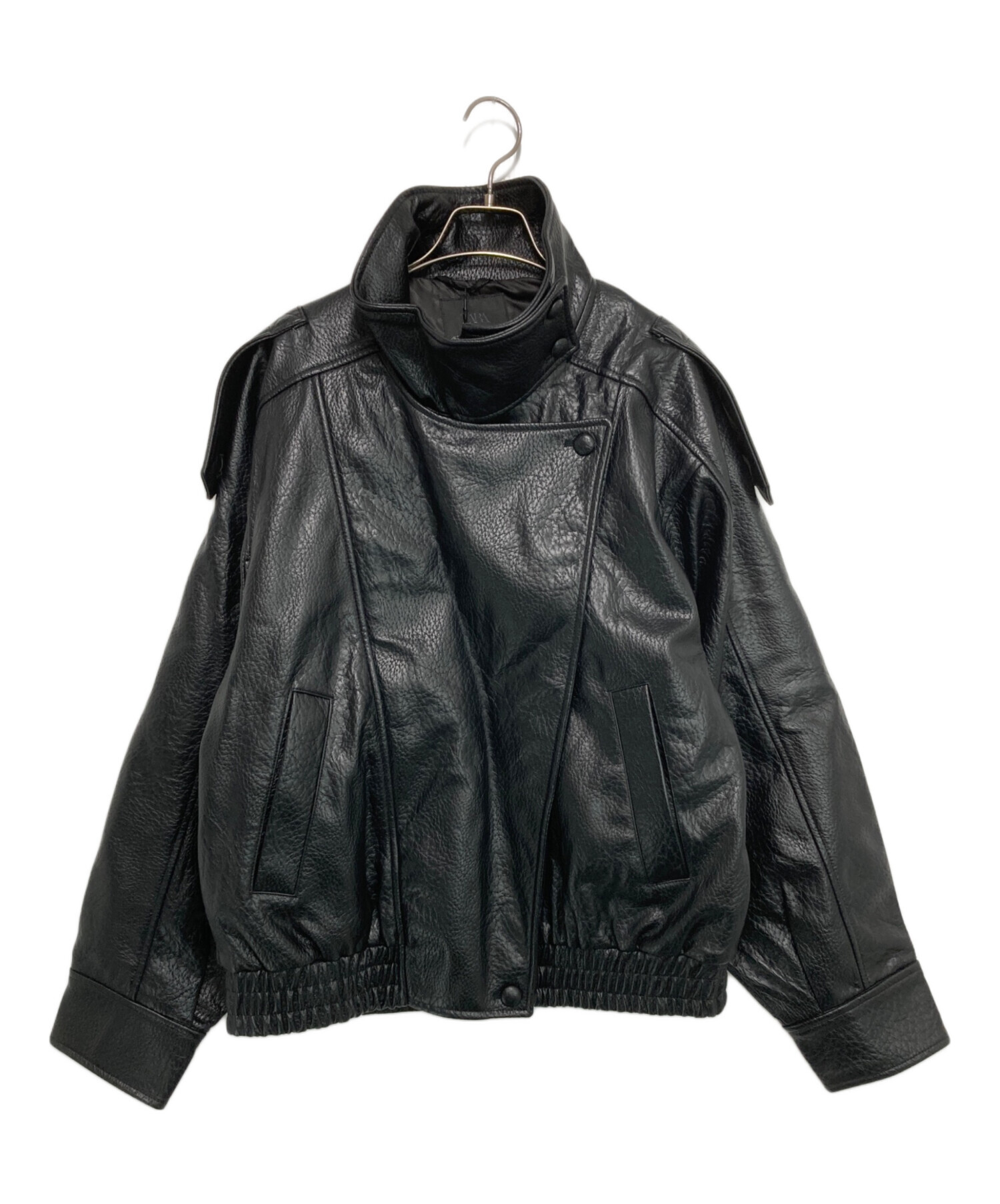 未使用 ZARA ブラックレザージャケット 中古・古着通販】ZARA (ザラ) フェイクレザージャケット ブラック