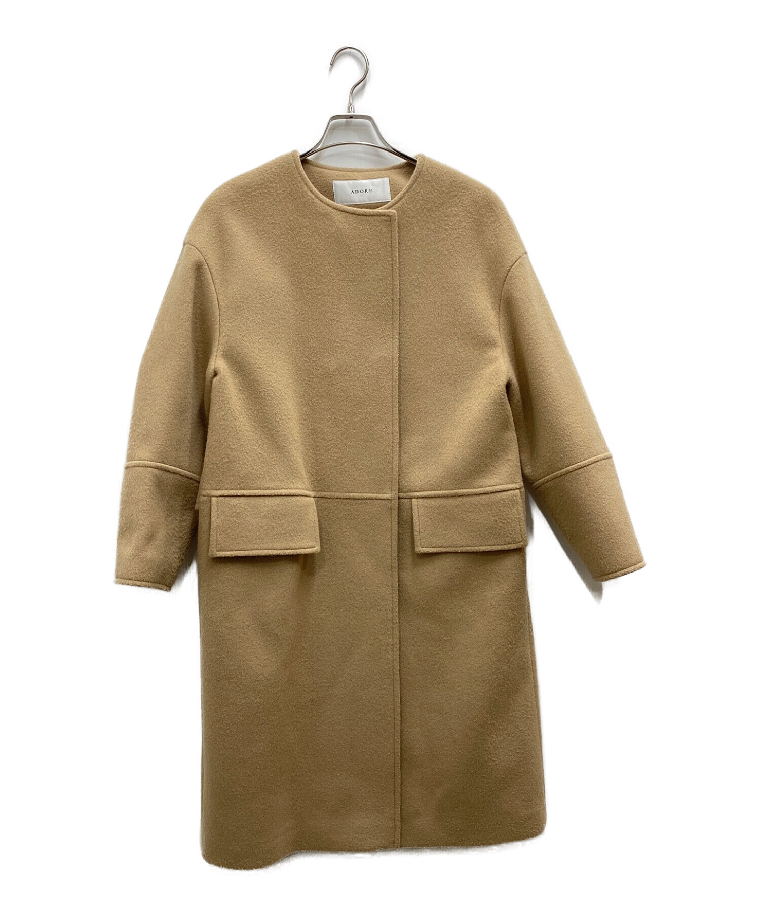 ADORE エアメルトンノーカラーフラップポケットコートベージュ 36