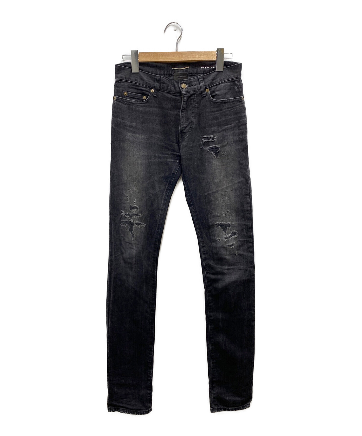 サンローラン スキニーデニム ブラック クラッシュ加工 サン