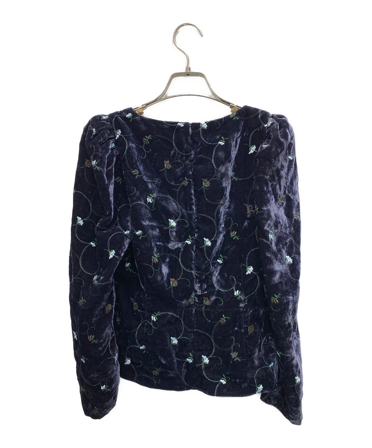 【完売品】JOIEVE dreamy night ブラウス　ベロアトップス JOIEVE dreamy night ベロア ブラウス ネイビー 花柄 刺繍