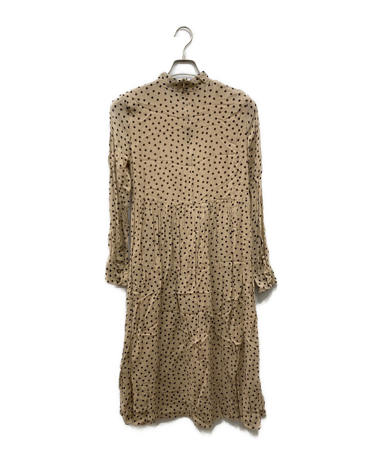 中古・古着通販】GANNI (ガニー) ドットワンピース ベージュ×ブラック